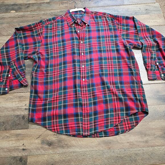 Ralph Lauren Blue Label Shirt Mens Red Plaid Blake 100% Cotton Button Down Large - Picture 1 of 12